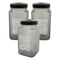 Conjunto de Potes de Vidro com Tampa Bon Appetit Preto 2L 3 peças - Casambiente