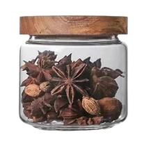 Conjunto De Potes De Vidro Com Tampa De Madeira Hermética Para Armazenamento De Alimentos Na Cozinha