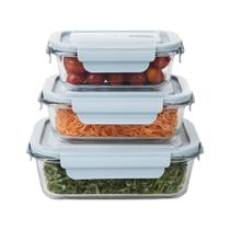 Conjunto De Potes De Vidro Hermético 3 Pçs Azul - Jgti042 Conjunto De Potes De Vidro Hermético 3 Pçs Azul - Jgti042