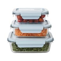 Conjunto De Potes De Vidro Hermético 3 Pçs Azul - Jgti042 Conjunto De Potes De Vidro Hermético 3 Pçs Azul - Jgti042