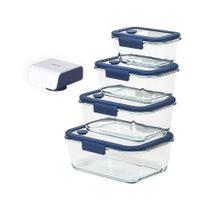 Conjunto de Potes de Vidro Hermético Retangular - Bomba Elétrica de Sucção a vácuo - 5 Peças - Neoflam - GLACÉ Z
