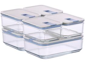 Conjunto de Potes de Vidro Herméticos Retangulares - Tampa com Alavanca - 6 Unidades - Perfect Seal - Neoflam