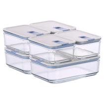 Conjunto de Potes de Vidro Herméticos Retangulares - Tampa com Alavanca - 6 Unidades - Perfect Seal - Neoflam