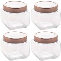 Conjunto de Potes de Vidro Lyor Gastro 800ml 4 Porta Mantimento com Tampa Metal Rose Gold Conjunto de Potes de Vidro Lyor Gastro 800ml 4 Porta Mantimento com Tampa Metal Rose Gold