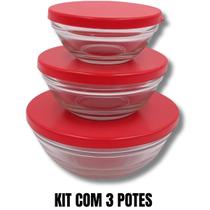 Conjunto De Potes De Vidro Redondos Com Tampa 3 e 5 Peças
