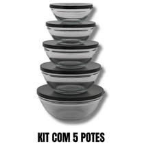 Conjunto De Potes De Vidro Redondos Com Tampa 3 e 5 Peças