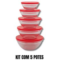 Conjunto De Potes De Vidro Redondos Com Tampa 3 e 5 Peças
