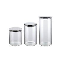 Conjunto de Potes de Vidro Slim com Tampa Inox 3 peças VDR6866-3-Euro Home