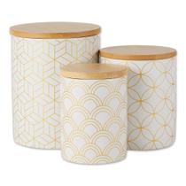 Conjunto de Potes DII Kitchen Ceramics 3 Peças Branco com Dourado