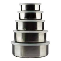 Conjunto De Potes Em Inox 5 Unidades Com Tampa Plástica Jogo De Potes Redondos Porta Alimentos Kit 5 Tigelas Em Aço Inox Wincy