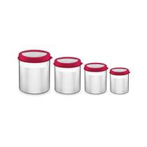 Conjunto de Potes em Inox com Tampa Plástica Vermelha com Visor Cucina 4pçs - Tramontina