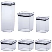 Conjunto De Potes Herméticos Acrílicos 6 Unidades Cristal Empilhavel Com Tampa Veda Fácil Conjunto De Potes Herméticos Acrílicos 6 Unidades Cristal Empilhavel Com Tampa Veda Fácil
