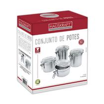 Conjunto de potes herméticos com tampa inox 4 peças hauskraft