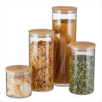 Conjunto de Potes Herméticos Electrolux 4 Peças - Porta-Mantimentos de Vidro com Tampa em Bambu - 41044630 Conjunto de Potes Herméticos Electrolux 4 Peças - Porta-Mantimentos de Vidro com Tampa em Bambu - 41044630