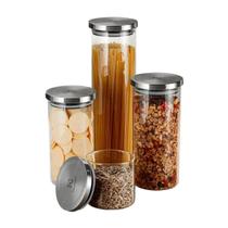 Conjunto de Potes Herméticos Electrolux 4 Peças Vidro com Tampa Inox Conjunto de Potes Herméticos Electrolux 4 Peças Vidro com Tampa Inox