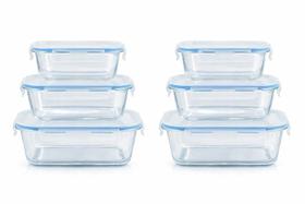 Conjunto de Potes Herméticos em Vidro Retangular com Trava 6 peças - Vista Home