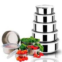 Conjunto de Potes Herméticos Inox com Tampa 5 Peças Snel Home Potes de Aço Inoxidável para Armazenamento de Alimentos e Cozinha Organizada