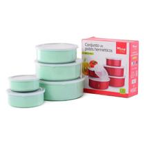 Conjunto De Potes Herméticos Inox Kit 5 Peças Porta Alimento Conjunto De Potes Herméticos Inox Kit 5 Peças Porta Alimento