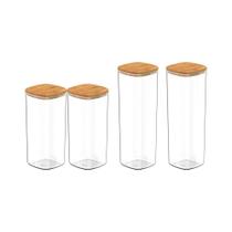 Conjunto De Potes Herméticos Keep 4 Peças Transparente Com Tampa De Bambu Ou Conjunto De Potes Herméticos Keep 4 Peças Transparente Com Tampa De Bambu Ou
