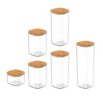 Conjunto De Potes Herméticos Keep 6 Peças Transparente Com Tampa De Bambu Ou Conjunto De Potes Herméticos Keep 6 Peças Transparente Com Tampa De Bambu Ou