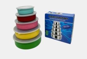 Conjunto de Potes Inox Colorido 5 Peças C/ Tampa Conjunto de Potes Inox Colorido 5 Peças C/ Tampa