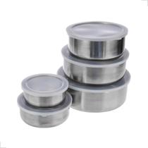 Conjunto de Potes Inox Tigela Com Tampa 5 Tamanhos Kit 5 Conjunto de Potes Inox Tigela Com Tampa 5 Tamanhos Kit 5