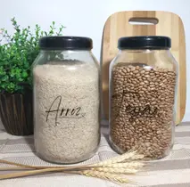 Conjunto de Potes Mantimento 3,2 litros Arroz e Feijão, tampa plástica