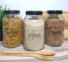 Conjunto de Potes Mantimento 3,2 litros - Arroz, Feijão e Macarrão, tampa plástica Conjunto de Potes Mantimento 3,2 litros - Arroz, Feijão e Macarrão, tampa plástica