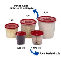 Conjunto De Potes Mantimentos Redondo 5 Peças Jaguar Transparente Com Tampas Colors Livres De BPA Conjunto De Potes Mantimentos Redondo 5 Peças Jaguar Transparente Com Tampas Colors Livres De BPA