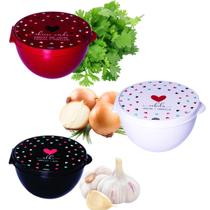 Conjunto de Potes Para Alho Cheiro Verde e Cebola 3 Peças