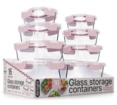 Conjunto de Potes para Armazenamento de Alimentos BAKKENMASTER 16 Peças de Vidro Rosa