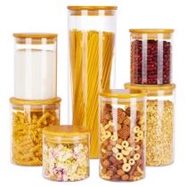 Conjunto de Potes para Armazenamento de Alimentos Vtopmart 7 Peças em Vidro com Tampas de Bambu Conjunto de Potes para Armazenamento de Alimentos Vtopmart 7 Peças em Vidro com Tampas de Bambu