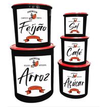 Conjunto de Potes Para Mantimentos 5 Unidades Redondos em Plástico Decorado