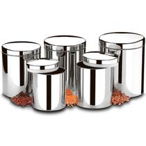 Conjunto de Potes para Mantimentos em Aço Inox com Tampa - Suprema Brinox - 5 Peças