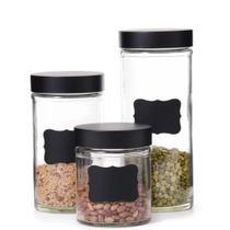 Conjunto de Potes para Mantimentos Lousa Preto 360ML / 560ML / 810ML 3 Peças