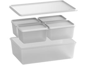 Conjunto de Potes Plásticos 4 Pequenos de 600ml e 1 Grande de 4,5L Basic Coza Natural