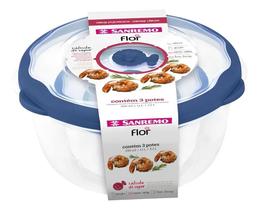 Conjunto De Potes Plásticos Redondos Herméticos Flor Azul 3P Conjunto De Potes Plásticos Redondos Herméticos Flor Azul 3P