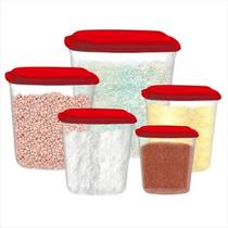 Conjunto De Potes Quadrado Para Mantimentos Com Tampa - 5 Peças Conjunto De Potes Quadrado Para Mantimentos Com Tampa - 5 Peças