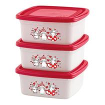 Conjunto de Potes Quadrados Gatinhos 3 Peças 400ml