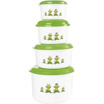 Conjunto de Potes Redondos 4 Peças Sapos Branco Verde