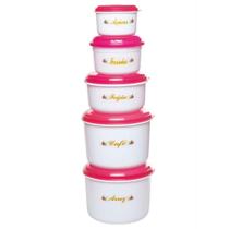 Conjunto de Potes Redondos 5 Peças para Armazenamento Vermelho Conjunto de Potes Redondos 5 Peças para Armazenamento Vermelho