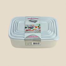 Conjunto de Potes Retangular Plástico com 5 peças Sortidos EMHOUSE