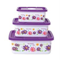 Conjunto de Potes Retangulares Floral Lauren Roxo 3 Peças