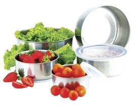 Conjunto De Potes Tigelas Aço Inox 5 Peças Com Tampa