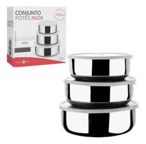 Conjunto De Potes Tigelas Bowl Inox Com Tampa 3 Unidades Cozinha Alimentos Conjunto De Potes Tigelas Bowl Inox Com Tampa 3 Unidades Cozinha Alimentos