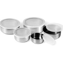 Conjunto De Potes Tigelas Bowl Inox Com Tampa 5 Peças