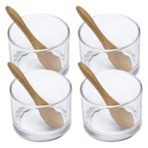 Conjunto De Potinhos Para Molhos Em Vidro Com 4 Colheres De Bambu