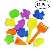 Conjunto de praia Castle Sand Tools, 12 peças multicoloridas com moldes de desenho animado Conjunto de praia Castle Sand Tools, 12 peças multicoloridas com moldes de desenho animado
