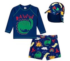 Conjunto De Praia Infantil Com Bone Dinossauro Proteção Solar Tip Top