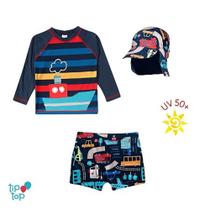 Conjunto De Praia Infantil Com Bone Transporte Proteção Solar Tip Top